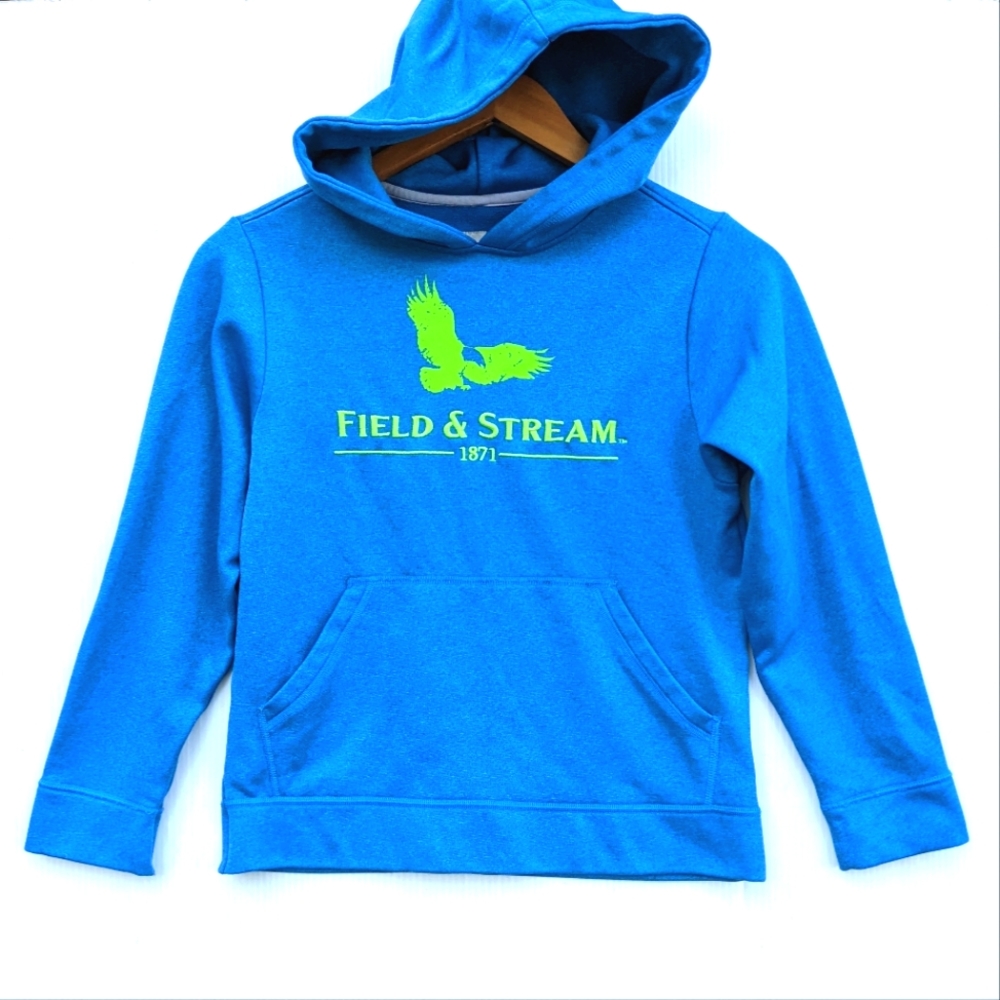 FIELD and STREAM blue pull-over hoodie sweatshirt
